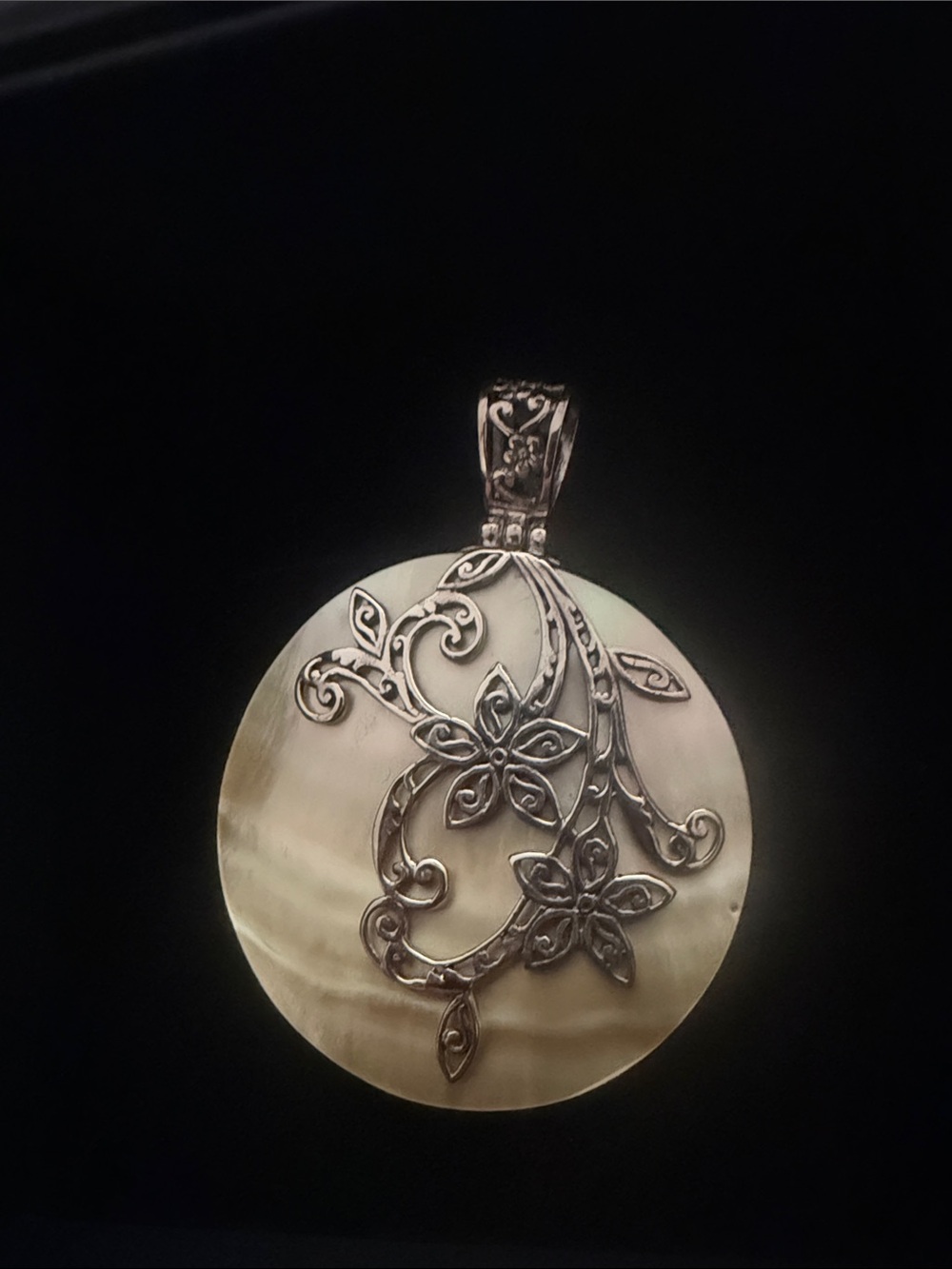 Floral Mother-of-Pearl and Sterling Silver Pendant
